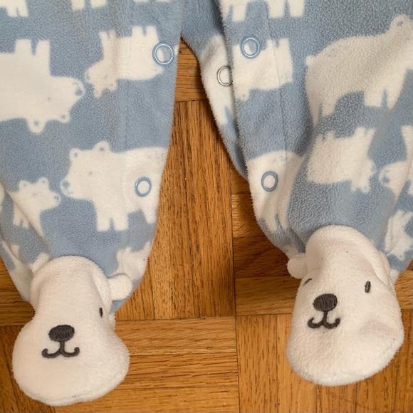 🌟3/$15🌟 Carter’s Light Blue Fleece Sleeper Onesie Bear Print Baby Size 9M - Picture 4 of 5